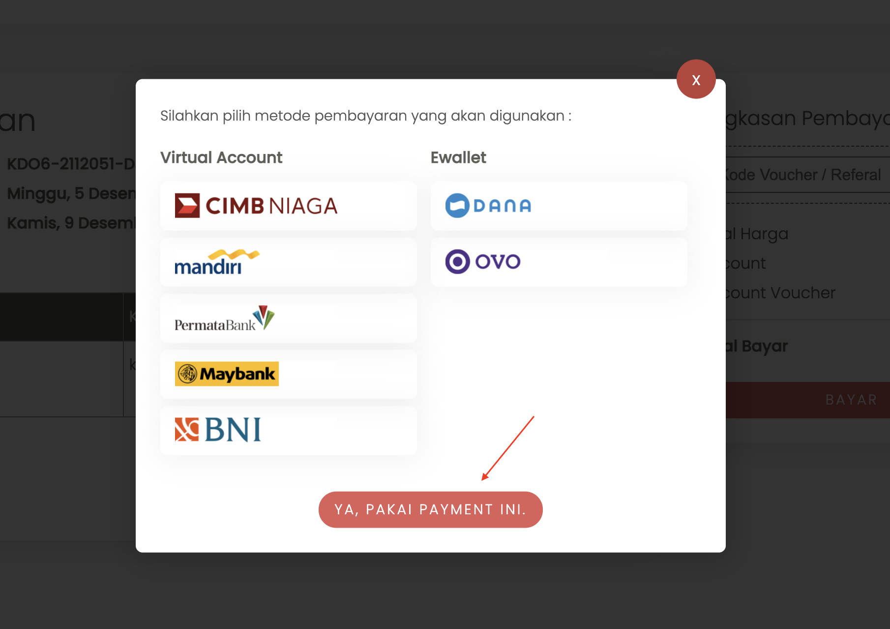 Pilih Payment Method Kadio.id